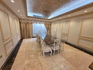 Luxury dining room with classic interior design in a fully renovated villa for rent in Jumeirah 3 Dubai