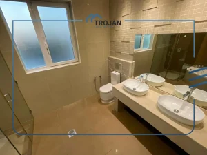 Master bathroom with double vanity in a 5 bedroom villa for rent in Al Barsha Dubai