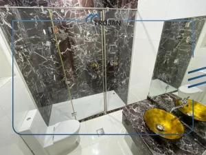 Luxury master bathroom in a 5 bedroom villa for rent in Al Barsha with marble finishes
